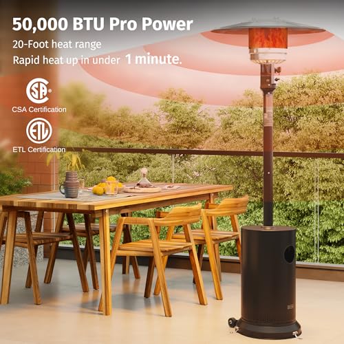 EAST OAK 50,000 BTU Round Patio Heater with Stainless Burner and Wheels, Bronze
