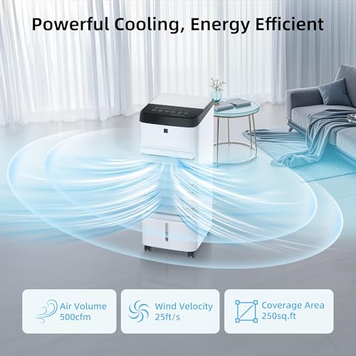 MEPTY Portable Windowless Swamp Cooler with 70° Oscillation and 6 Ice Box