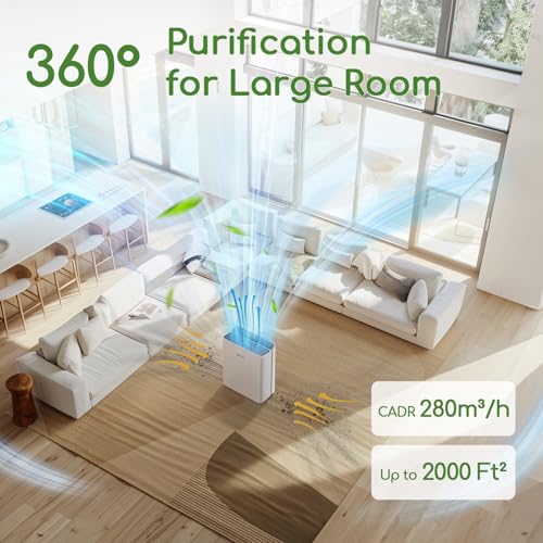 Large Room Air Purifier with PM2.5 Display & Smart Auto Mode, 3-Stage Filter Smoke & Odor Eliminator