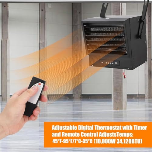 10000W ETL Listed Hardwired Digital Garage Heater with Remote Fan Forced Overheat Protection 12 Hour Timer